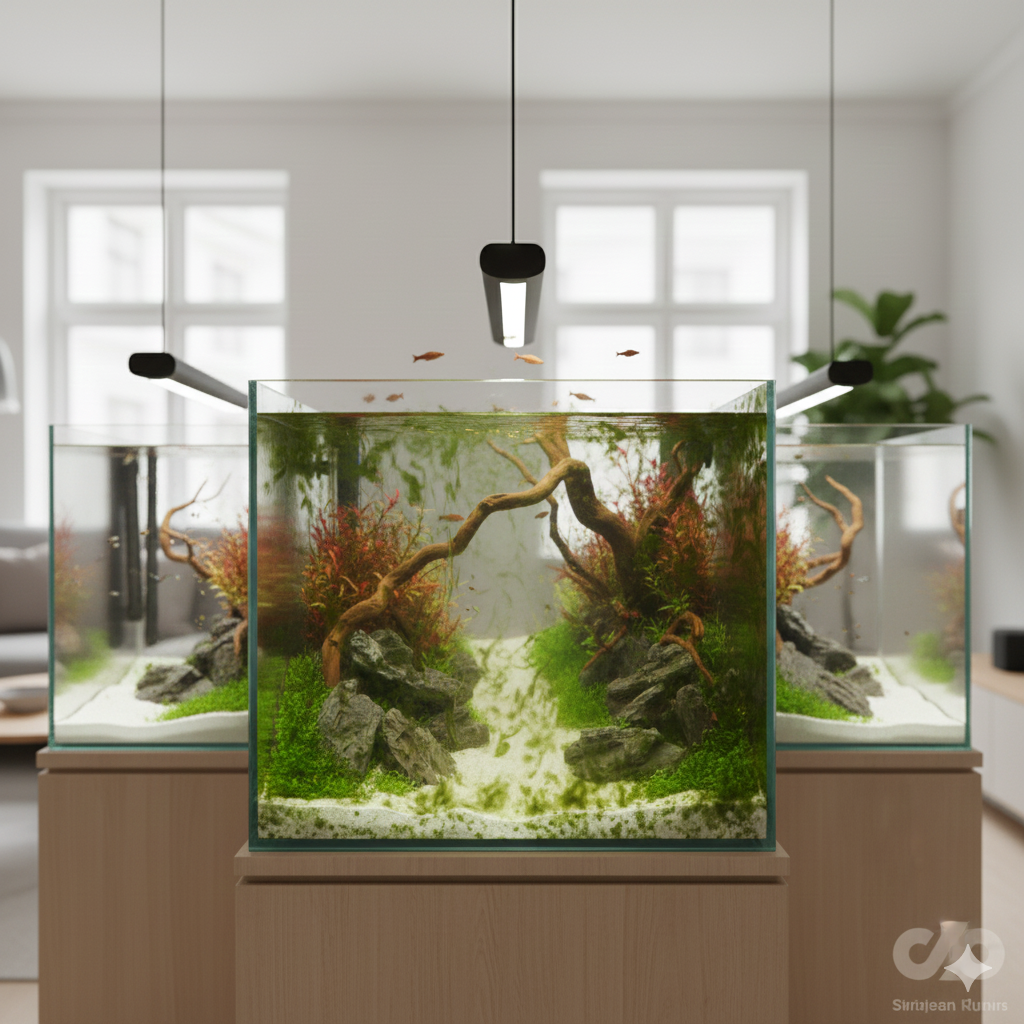 Şömineli salon akvaryum entegrasyonu - ev dekorasyonu aquascape projesi