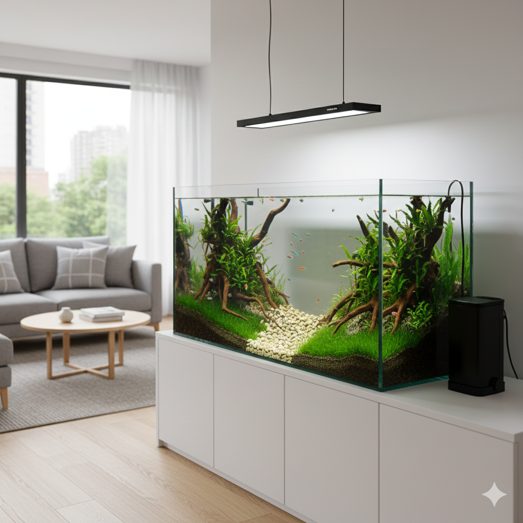 Gece aydınlatmalı akvaryum tasarımı - LED ışıklı ambiyans aquascape