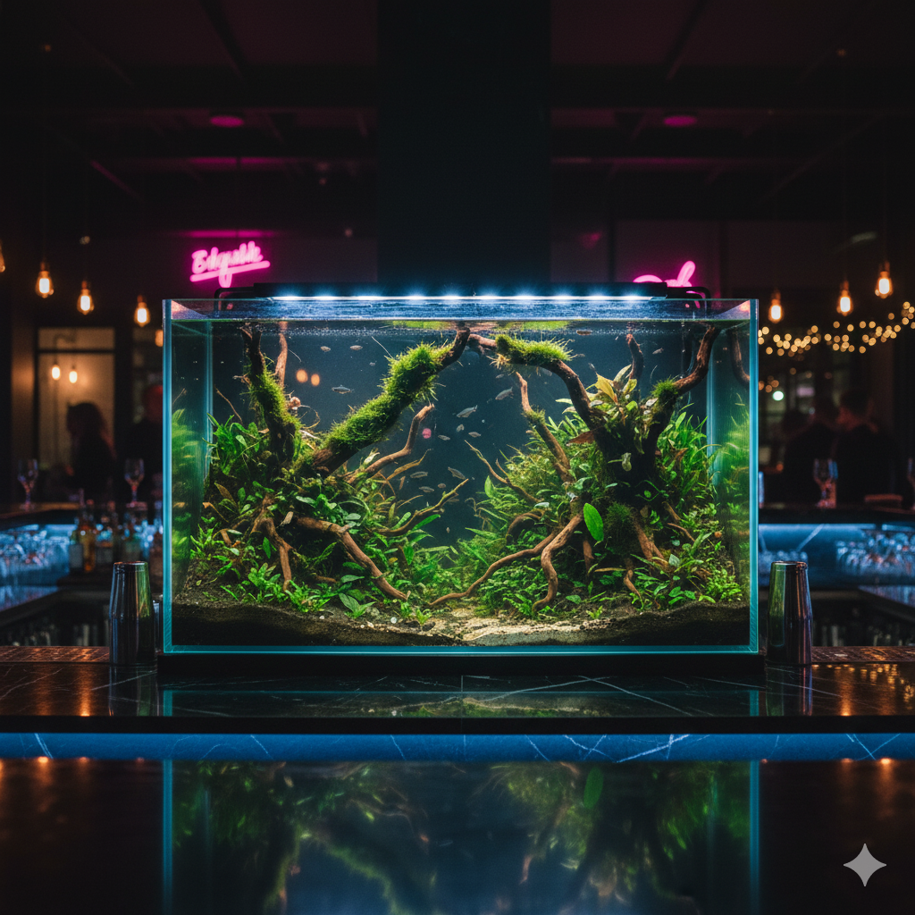 Trendy kafe aquascape projesi - sosyal medya dostu mekan akvaryumu
