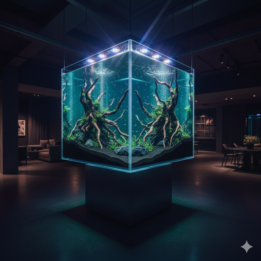 Bar ve lounge akvaryum düzeni - gece hayatı ambiyansı aquascape