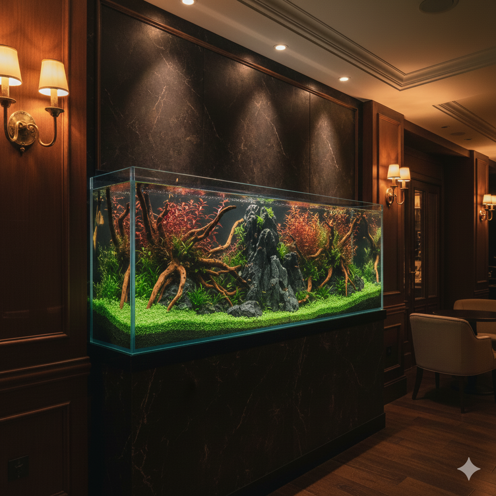 Modern showroom akvaryum çözümü - marka deneyimi aquascape tasarımı